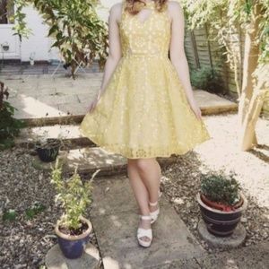River Island Yellow Embroidered Cut Out Dress